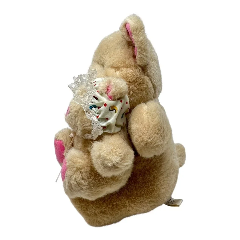 Sugar Loaf Mother Baby Pig Plush Stuffed Animal Pink Lace Polka Dot Dress Vtg - Picture 2 of 9